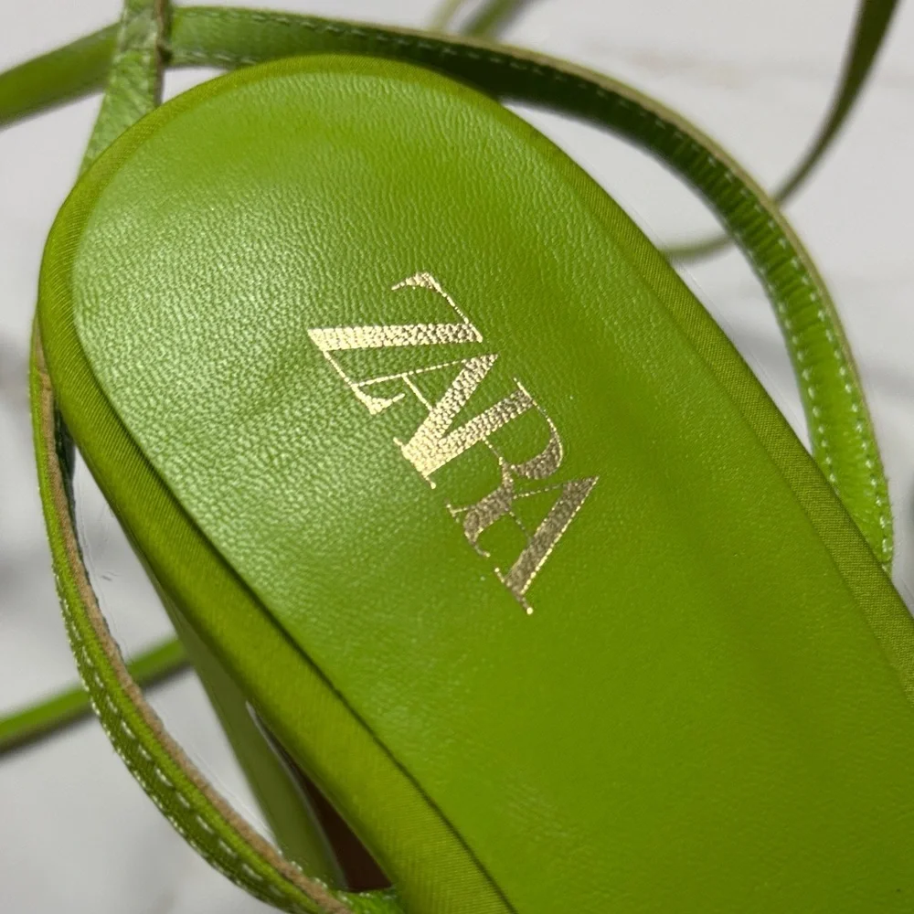Zara Lime Green Platform Ankle-Tie Heels